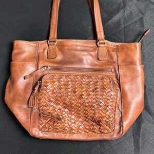 Genuine Leather Handbag Purse w/ Woven Pocket